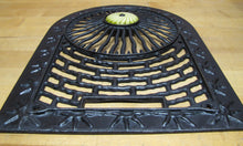 Load image into Gallery viewer, Exquisite Antique Decorative Arts Tombstone Cast Iron Vent Grate Cover Porcelain Center Medallion Sunbeam High Relief Ornate marked FOX CT
