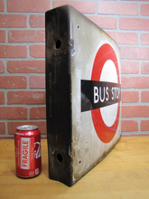 Load image into Gallery viewer, BUS STOP Original Old Porcelain Double Sided Sign Burnham London UK Transporation Advertising
