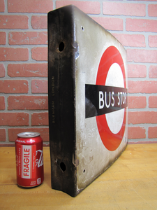 BUS STOP Original Old Porcelain Double Sided Sign Burnham London UK Transporation Advertising