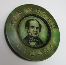Load image into Gallery viewer, TOM MOORE CIGARS Antique Advertising Tray Tip Card Trinket Ashtray SAVAGE Co NY
