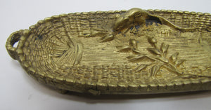 Antique Mouse Rat Brass Basket Wheat Decorative Arts Tray Card Tip Pin Ring Jewelry Trinket Knick Knack