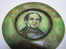 Load image into Gallery viewer, TOM MOORE CIGARS Antique Advertising Tray Tip Card Trinket Ashtray SAVAGE Co NY
