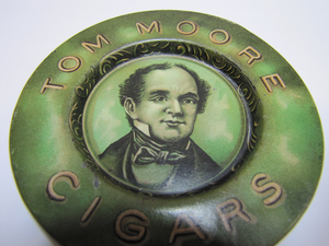 TOM MOORE CIGARS Antique Advertising Tray Tip Card Trinket Ashtray SAVAGE Co NY