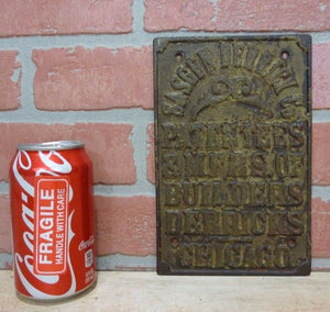 SASGEN DERRICK Co BUILDERS DERRICKS CHICAGO Original Old Cast Iron Plaque Sign