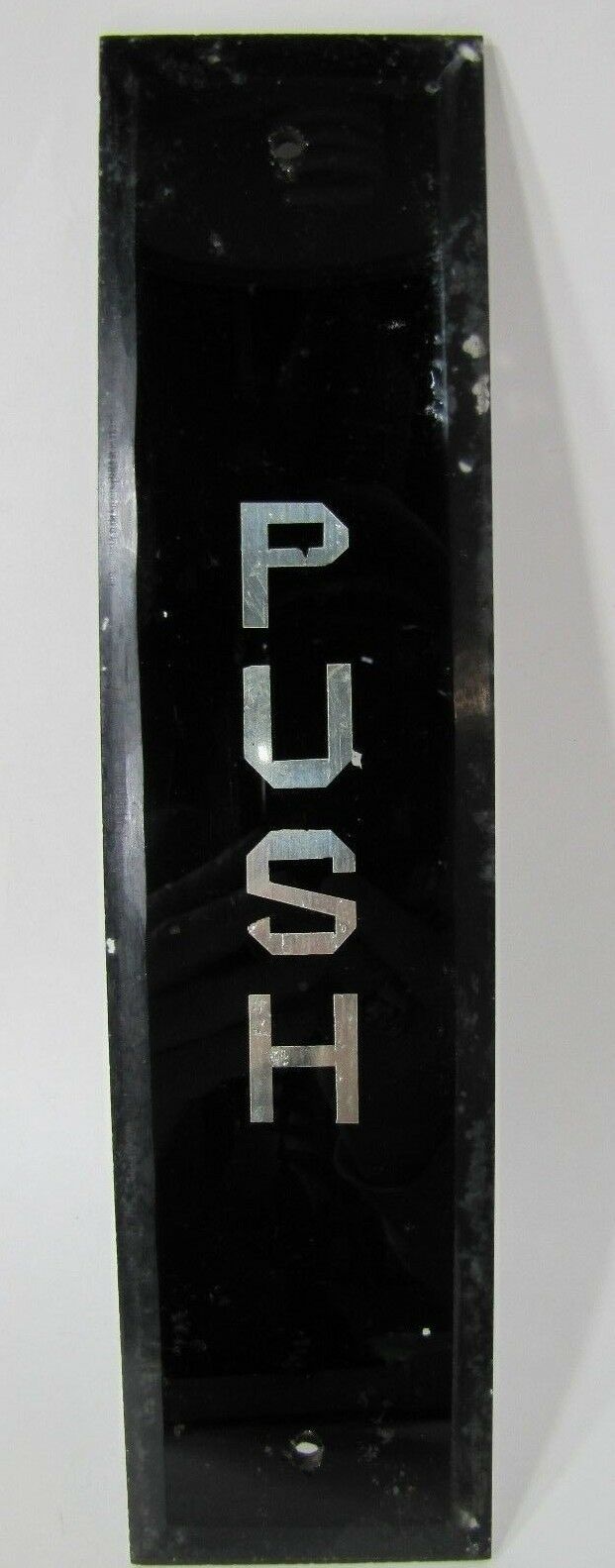 Antique 'PUSH' Bevel Edge Glass Door Push Plate Sign Old Architectural Hardware