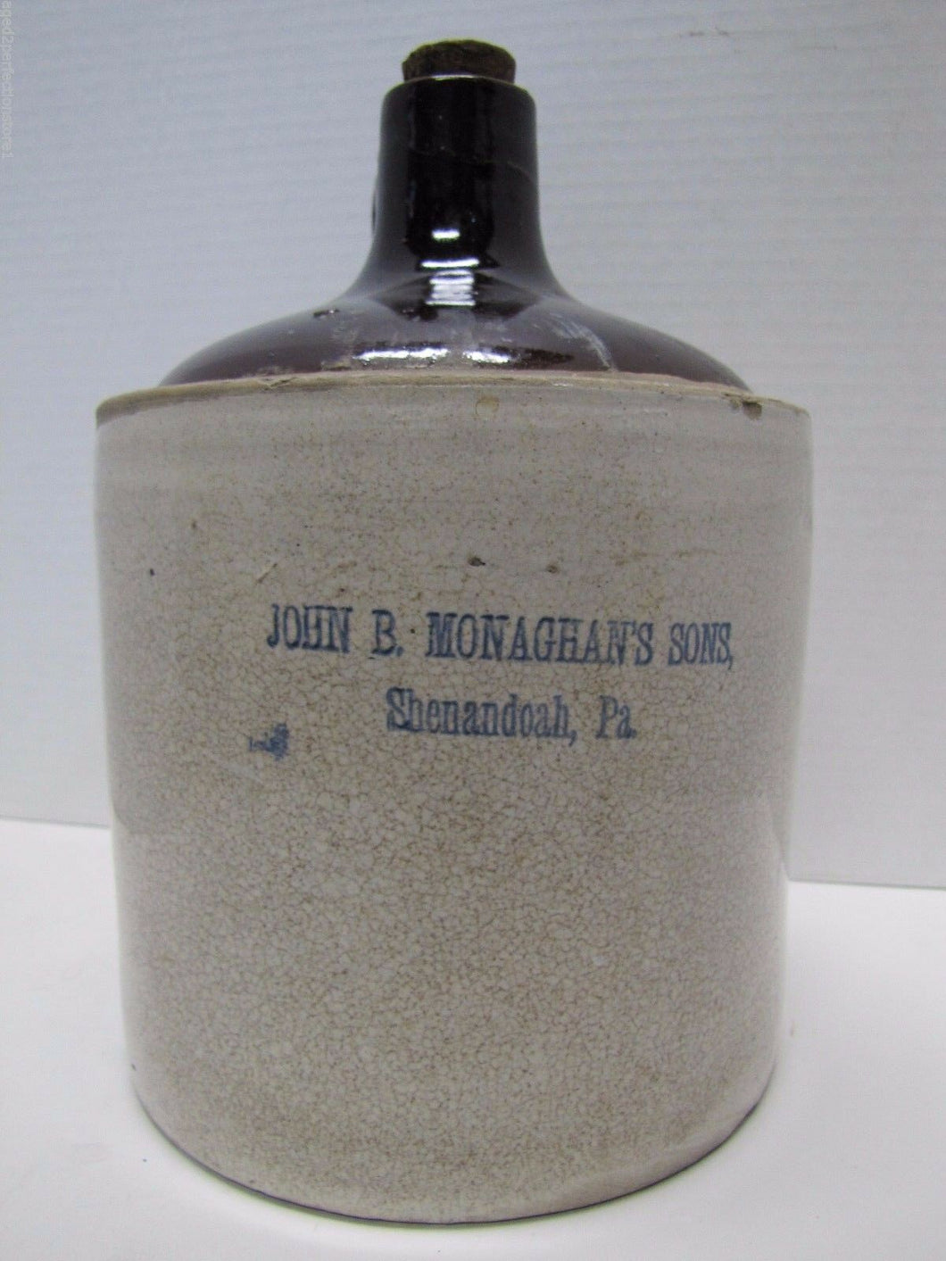 Antique John B. Monaghan's Sons Shenandoah Pa Stoneware Pottery Advertising Jug
