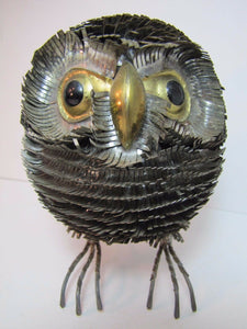 Vintage Folk Art Tin Owl wonderful ornate detailing snip cut bent tin artwork