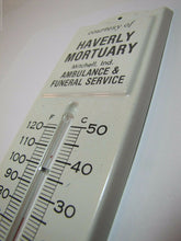 Load image into Gallery viewer, Old HAVERLY MORTUARY Adv Thermometer Sign AMBULANCE FUNERAL MITCHELL INDIANA
