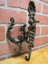 Load image into Gallery viewer, Antique 19c Bronze Flame Finial Ornate Hanger Hooks Decorative Arts Hardware
