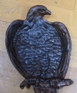 EAGLE Antique Cast Iron Tray Figural Perched Bird High Relief Feathers Branch