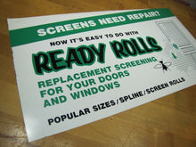 Load image into Gallery viewer, READY ROLLS SCREENS Hardware Store Advertising Sign Bugs Flies Critters
