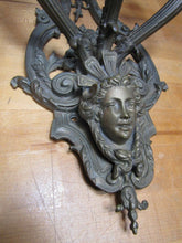 Load image into Gallery viewer, Vtg Brass Figural Head Lamp Light Large Wall Mount Sconce 3 Candle Lite Holder

