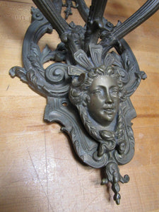 Vtg Brass Figural Head Lamp Light Large Wall Mount Sconce 3 Candle Lite Holder