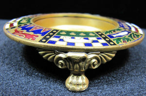 Old PARVA SUB INGENTI Ornate Souvenir Footed Tray Bronze Enamel Pat Applied For