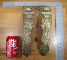 Load image into Gallery viewer, 2 LION HEADS Old Cast Brass Architectural Hardware Elements Thick Solid Beasts
