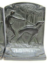 Load image into Gallery viewer, Huntress Greyhounds Whippets Forest Antique Bronze Clad Decorative Art Bookends
