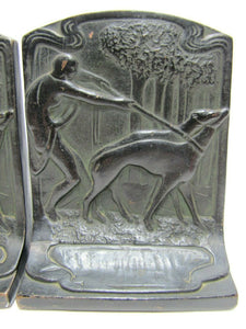 Huntress Greyhounds Whippets Forest Antique Bronze Clad Decorative Art Bookends