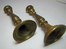 Load image into Gallery viewer, Antique Candlesticks small pair bronze brass fine details lovely old worn patina
