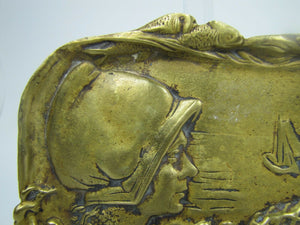 Maiden Bonnet Sailing Ship Ocean Fish Old Brass Tray Ashtray Card Tip Trinket