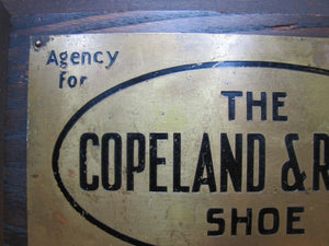 COPELAND & RYDER SHOE Always Reliable Brass & Wood Store Antique Ad Sign