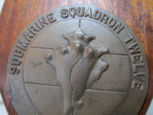 Old Brass SUBMARINE SQUADRON TWELVE Plaque VIS VITAE High Relief Naval Sign