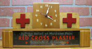 Old JOHNSON & JOHNSON RED CROSS PLASTER Advertising ROG Sign Lighted Clock J&J