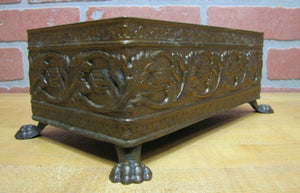 Old Copper Brass Bronze Small Planter Box Claw Foot Leaves Design