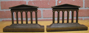 TEMPLE Antique Cast Iron Bookends Six Columns Detailed Decorative Art Book Ends