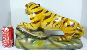 Vtg TIGER & SNAKE FIGHTING Large Decorative Art Pottery Statue Portugal