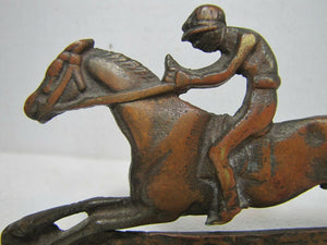 Vintage Jockey riding Horse Bookends brass copper wash ornate detailing rare htf