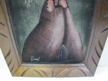 Load image into Gallery viewer, Vintage TURKEY on VELVET Oil Painting unusual framed signed retro Thanksgiving
