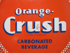 1940s DRINK ORANGE CRUSH Beverage Soda Advertising Metal Tray Sign Ad Litho USA