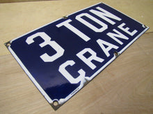 Load image into Gallery viewer, 3 TON CRANE CHAS HERR MILWAUKEE 1920s Original Old Industrial Porcelain Sign Ad
