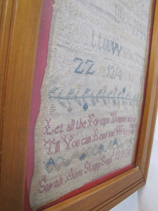 1830 LET ALL THE FOREIGN TONGUES ALONE ... SARAH ANN STAPP School Girl Sampler