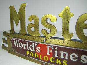 MASTER WORLD'S FINEST PADLOCKS Original Old Brass Store Display Ad Topper Sign