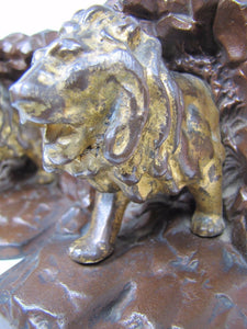 1920s LION IN CAVE Bookends JUDD Co Figural Cast Iron Decorative Art Book Ends