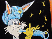 Load image into Gallery viewer, BUGS BUNNY SWAMI Flute Vintage Oil on Velvet Painting wood framed artwork
