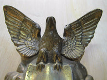 Load image into Gallery viewer, Old Brass Eagle Doorstop large heavy spread winged shield perched on rocks Art
