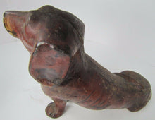 Load image into Gallery viewer, Antique Cast Iron Sitting Dachschund Doorstop orig old paint big weiner dog Rare
