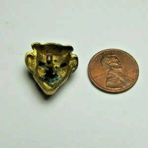 Horned Devils Head Old High Relief Raised Brass Buton Charm Beast Monster