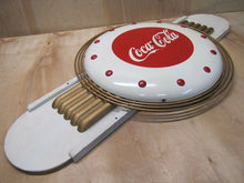 Load image into Gallery viewer, Orig 1940s Art Deco Coca-Cola Promo Clock Sign tin masonite Kay Inc prop of coke
