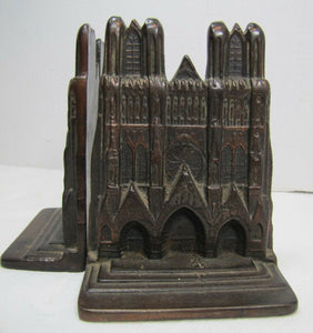 Antique Cast Iron Cathedral Bookends bronze wash exquisite ornate detailing old