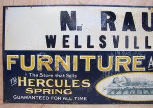 N RAUBER NY FURNITURE BEDDING HERCULES SPRING Old Embossed Tin Sign AMERICAN ART