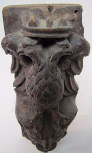Antique Carved Wood Double Headed EAGLE DEVIL EVIL Man Head Hardware Element