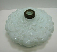 Load image into Gallery viewer, 19c Victorian Spider Webs Leaves Flowers Decorative Arts Milk Glass Oil Lamp

