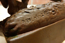 Load image into Gallery viewer, Antique PAUL HERZEL WOLF DOG CHEWING ON BONE Decorative Arts Tray Cigar Ashtray
