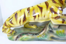 Load image into Gallery viewer, Vtg TIGER &amp; SNAKE FIGHTING Large Decorative Art Pottery Statue Portugal
