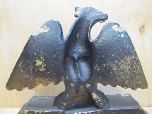 Old Cast Iron Eagle Doorstop spread wings feathers thirteen stars bevel base
