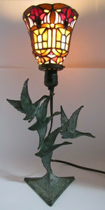 Geese Mallards Ducks Birds in Flight Bronze Brass Lamp Stained Glass Light Shade