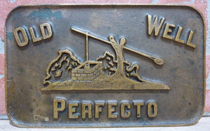 OLD WELL PERFECTO CIGARS Original Brass Sign News Paper Stand Paper Weight